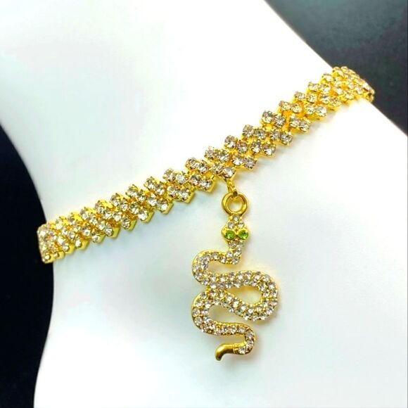Anklet Gold Plated Simulated Diamond Snake Ankle Bracelet - Picture 2 of 4